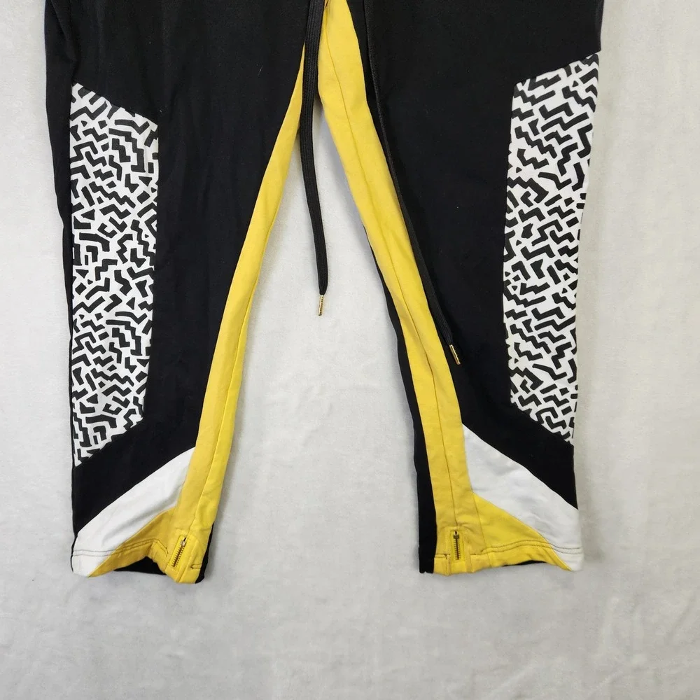 Makobi Mens Colorblock Jogger Pants Black Yellow Geometric M555‎ XL